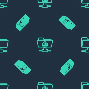 Set line FTP folder upload, Paper money dollars cash and on seamless pattern Stock Illustration