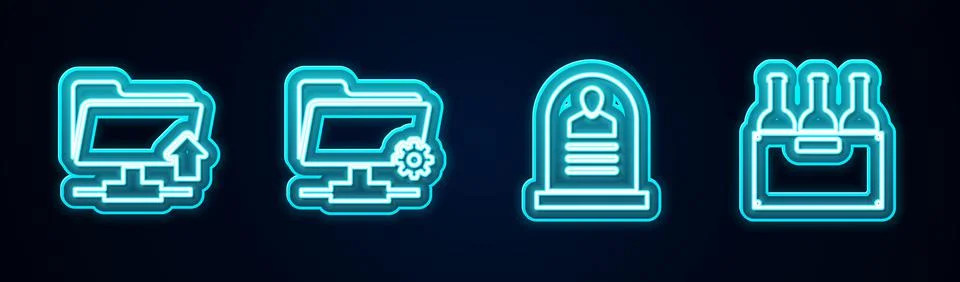 Set line FTP folder upload, settings, Tombstone with RIP written and Bottles of 库存插图
