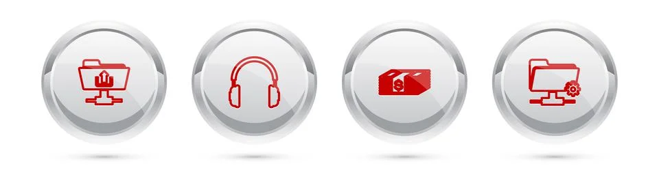 Set line FTP folder upload, Headphones, Paper money dollars cash and settings イラスト素材
