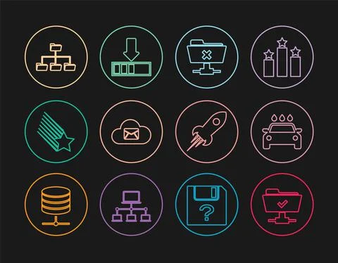 Set line FTP operation successful, Car wash, cancel, Cloud mail server, Falling Stock Illustration