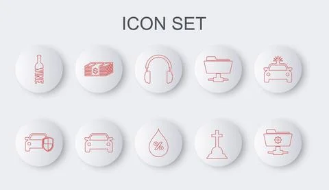 Set line FTP settings folder, Car protection or insurance, Headphones, Tombstone Stock Illustration