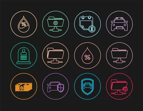 Set line FTP settings folder, Calendar and clock, Tombstone with RIP written Illustrazione stock