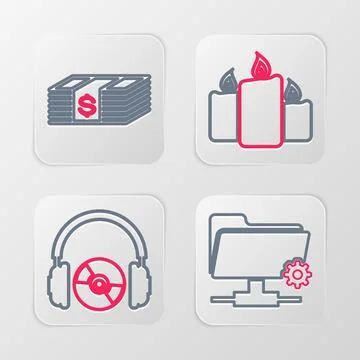 Set line FTP settings folder, Headphones and CD or DVD, Burning candles and.. イラスト素材