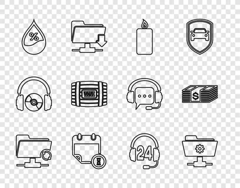 Set line FTP sync refresh, settings folder, Burning candle, Calendar clock イラスト素材