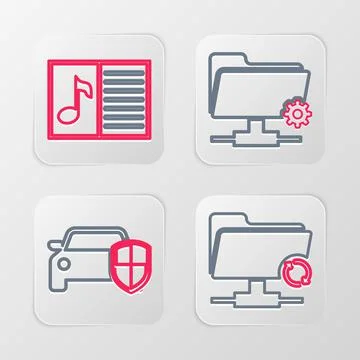 Set line FTP sync refresh, Car protection or insurance, settings folder and Stock Illustration