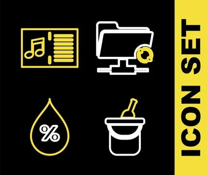 Set line FTP sync refresh, Bottle of wine in bucket, Water drop percentage .. Stock Illustration