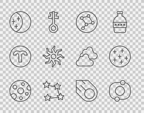 Set line Full moon, Solar system, Great Bear constellation, Star zodiac, Eclipse Ilustração Stock