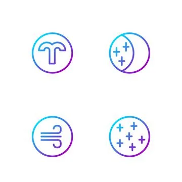 Set line Full moon, Windy weather, Aries zodiac and Eclipse of sun. Gradient Ilustração Stock