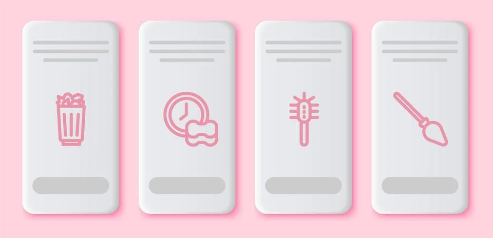 Set line Full trash can, Washing dishes, Toilet brush and Handle broom. White Illustration