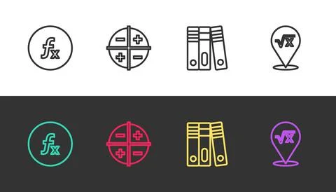 Set line Function mathematical symbol, XYZ Coordinate system, Office folders and Stock Illustration