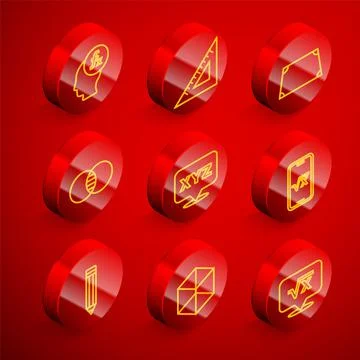 Set line Function mathematical symbol, Triangular ruler, Acute trapezoid shape Stock Illustration