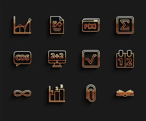 Set line Function mathematical symbol, Graph, schedule, chart, diagram, Sigma Illustrazione stock