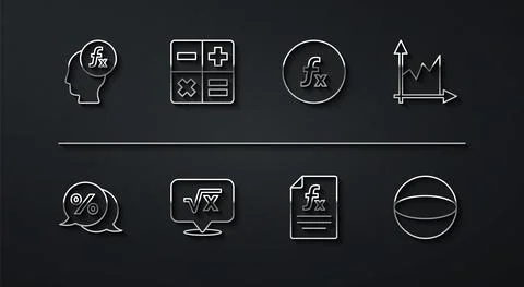 Set line Function mathematical symbol, Discount percent tag, Graph, schedule Stock Illustration