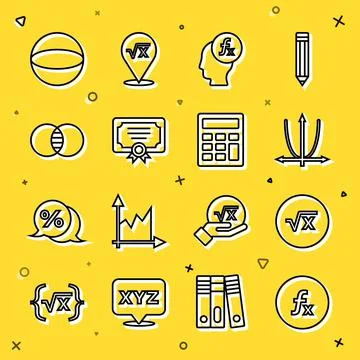 Set line Function mathematical symbol, Square root of x glyph, Graph, schedule Illustrazione stock