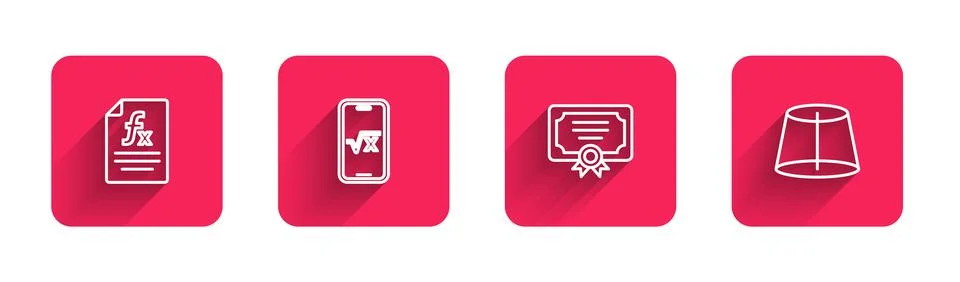 Set line Function mathematical symbol, Square root of x glyph, Certificate Illustrazione stock