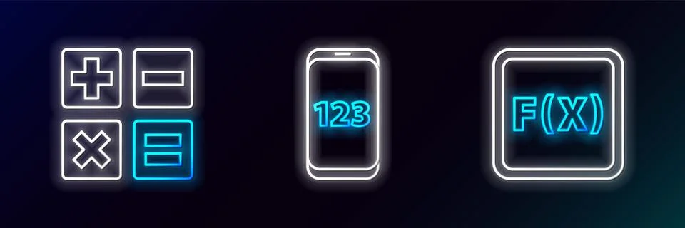 Set line Function mathematical symbol, Calculator and Mobile calculator inter Stock Illustration