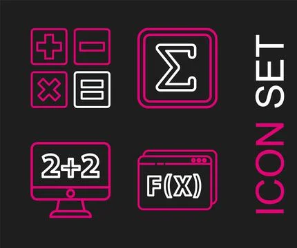 Set line Function mathematical symbol, Equation solution, Sigma and Calculato Stock Illustration