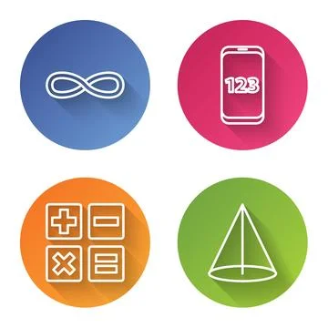 Set line Function mathematical symbol, Book with word mathematics, Feather and Stock Illustration