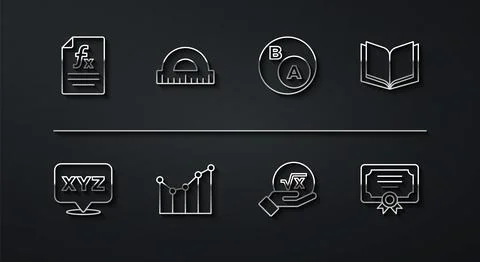 Set line Function mathematical symbol, Open book, Square root of x glyph, Graph Stock Illustration