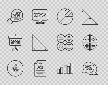 Set line Function mathematical symbol, Discount percent tag, Pie chart info.. Stock Illustration