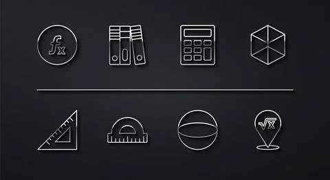 Set line Function mathematical symbol, Triangular ruler, Geometric figure C.. Stock Illustration