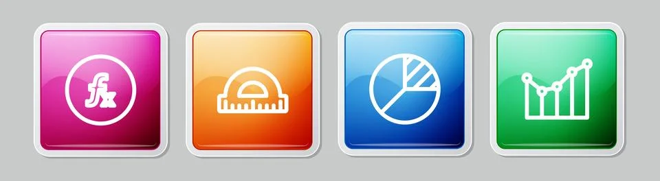 Set line Function mathematical symbol, Protractor, Pie chart infographic an.. Illustrazione stock