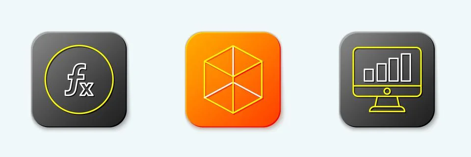 Set line Function mathematical symbol, Geometric figure Cube and Computer m.. Stock Illustration