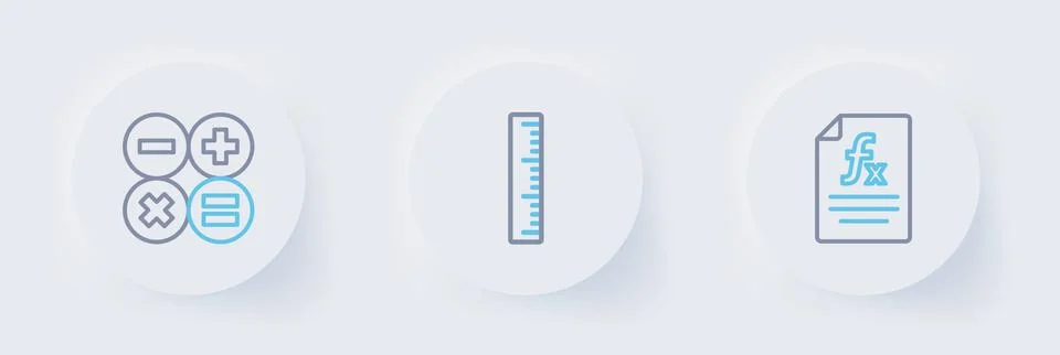 Set line Function mathematical symbol, Ruler and Calculator icon. Vector Stock Illustration