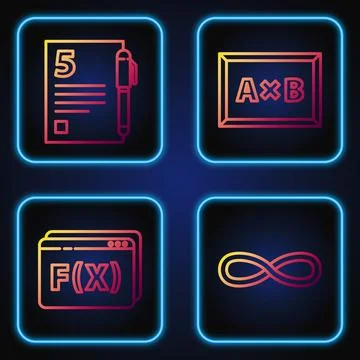 Set line Function mathematical symbol, Geometric figure Pentagonal prism, O.. Stock Illustration