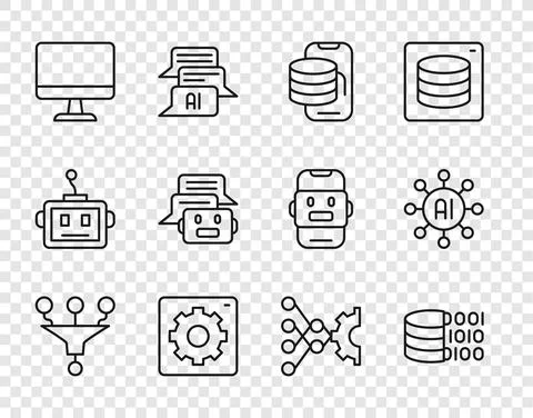Set line Funnel or filter, Binary code, Cloud technology data transfer, Computer Stockillustratie
