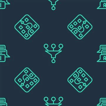 Set line Funnel or filter, Neural network and Chat bot on seamless pattern Illustrazione stock