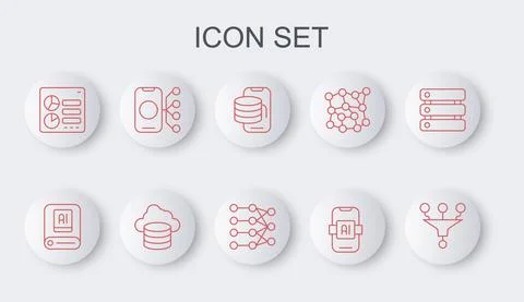 Set line Funnel or filter, Artificial intelligence AI, Cloud technology data イラスト素材