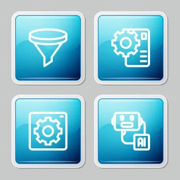 Set line Funnel or filter, Neural network, Computer api interface and Artificial Stock Illustration