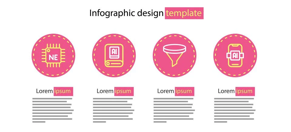 Set line Funnel or filter, Artificial intelligence AI, and Processor CPU icon Stock Illustration