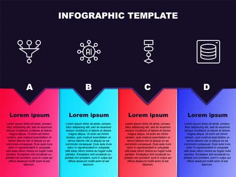 Set line Funnel or filter, Neural network, Algorithm and Server, Data. Busi.. イラスト素材