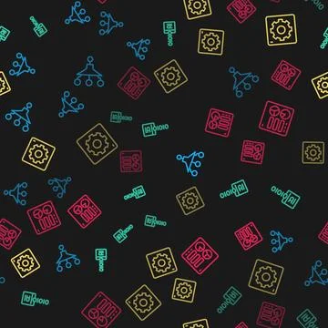 Set line Funnel or filter, Binary code, Computer api interface and  on seam.. Stock Illustration