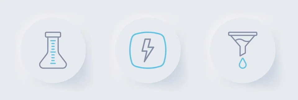Set line Funnel or filter, Lightning bolt and Test tube icon. Vector 스톡 일러스트