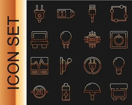Set line Fuse, Light bulb with concept of idea, Electric light switch, USB cable イラスト素材