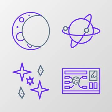Set line Futuristic hud interface, Planet, Satellites orbiting the planet Earth Stock Illustration