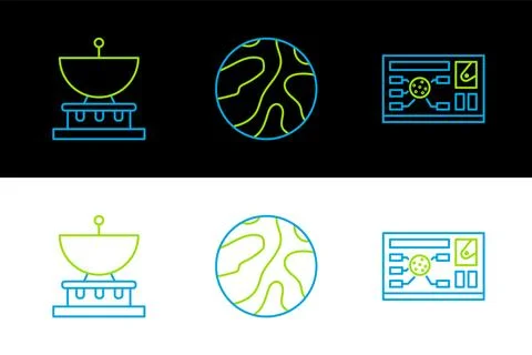 Set line Futuristic hud interface, Planet Saturn and Falling stars icon. Vector Stock Illustration