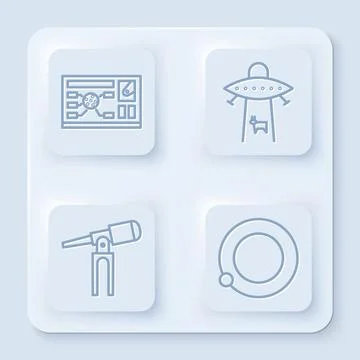 Set line Futuristic hud interface, Planet, Telescope and Satellites orbitin.. Stock Illustration