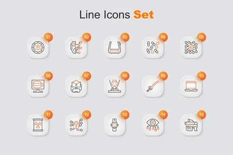 Set line Futuristic weapon, Computer vision, Wrist watch, Cyber security, R.. イラスト素材