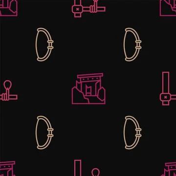 Set line Gallows, Medieval bow and Ancient ruins on seamless pattern. Vector Illustrazione stock