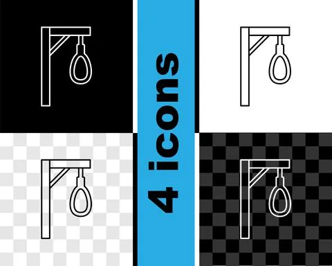 Set line Gallows rope loop hanging icon isolated on black and white, transparent Stock Illustration