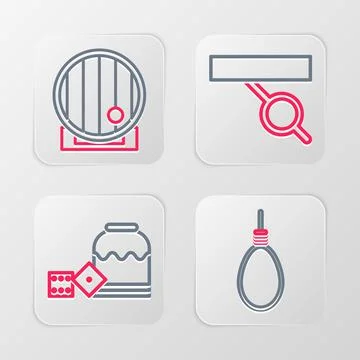 Set line Gallows rope loop hanging, Pirate game dice, eye patch and Wooden 스톡 일러스트