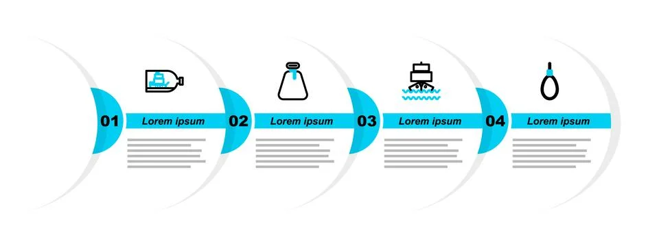 Set line Gallows rope loop hanging Ship Pirate sack and Bottle with ship insi Stock Illustration