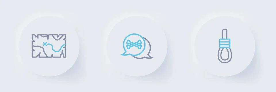 Set line Gallows rope loop hanging, Location pirate and Pirate treasure map.. 스톡 일러스트