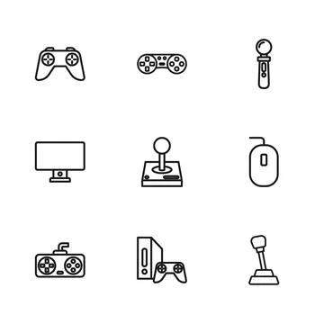Set line Game console with joystick, Computer mouse, Gear shifter, Joystick.. 스톡 일러스트