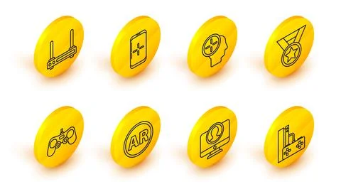 Set line Game console with joystick, Create account screen, Ar, augmented r.. Stock Illustration