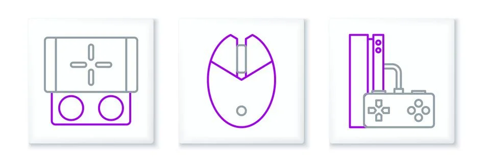 Set line Game console with joystick, Portable video game and Computer mouse.. Stock Illustration